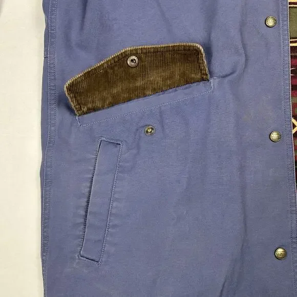 LL Bean Chore Duster Coat Womens Large Blue Canvas Barn Jacket Aztec Lined - Picture 9 of 14